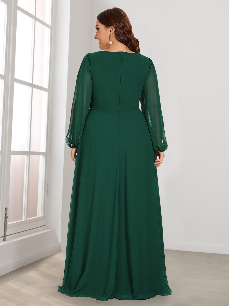 ever AMOUR|Elegant Chiffon V-Neckline Long Sleeve Formal Evening Dress