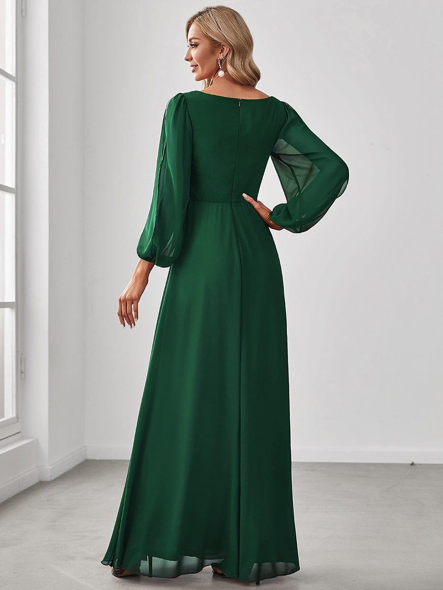 ever AMOUR|Elegant Chiffon V-Neckline Long Sleeve Wedding Guest Dress