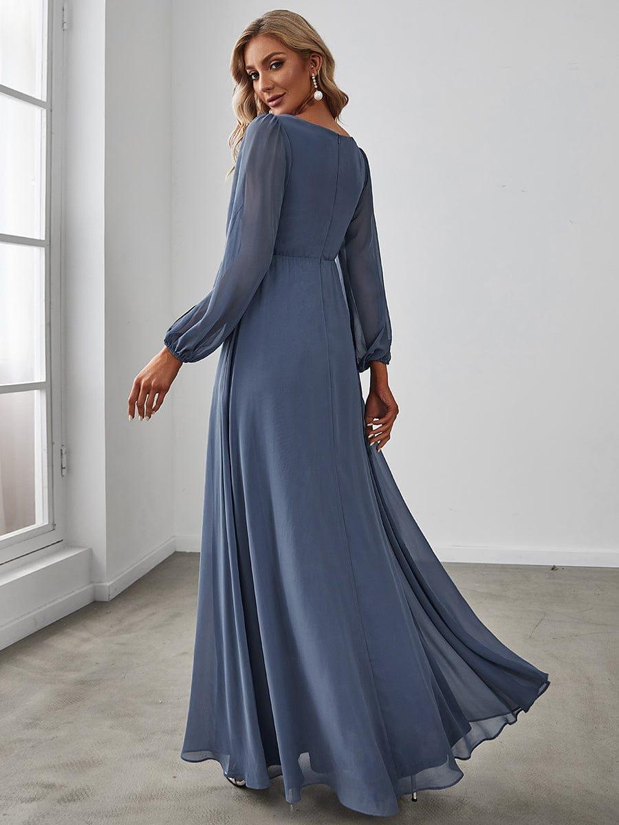 ever AMOUR|Elegant Chiffon V-Neckline Long Sleeve Wedding Guest Dress