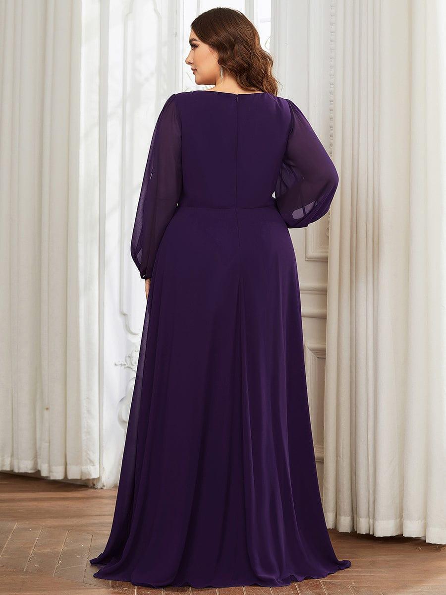 ever AMOUR|Elegant Chiffon V-Neckline Long Sleeve Wedding Guest Dress