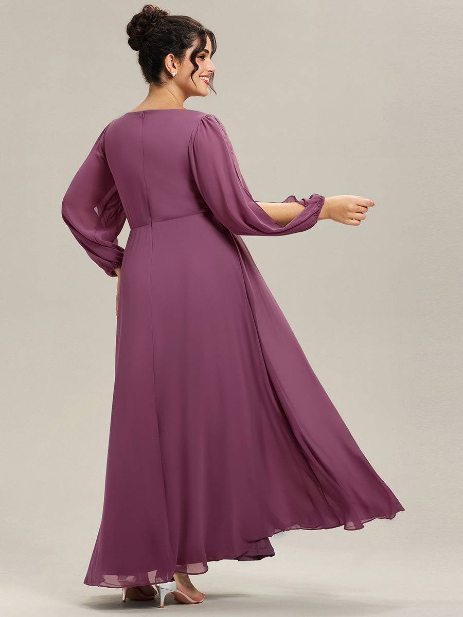 ever AMOUR|Elegant Chiffon V-Neckline Long Sleeve Formal Evening Dress