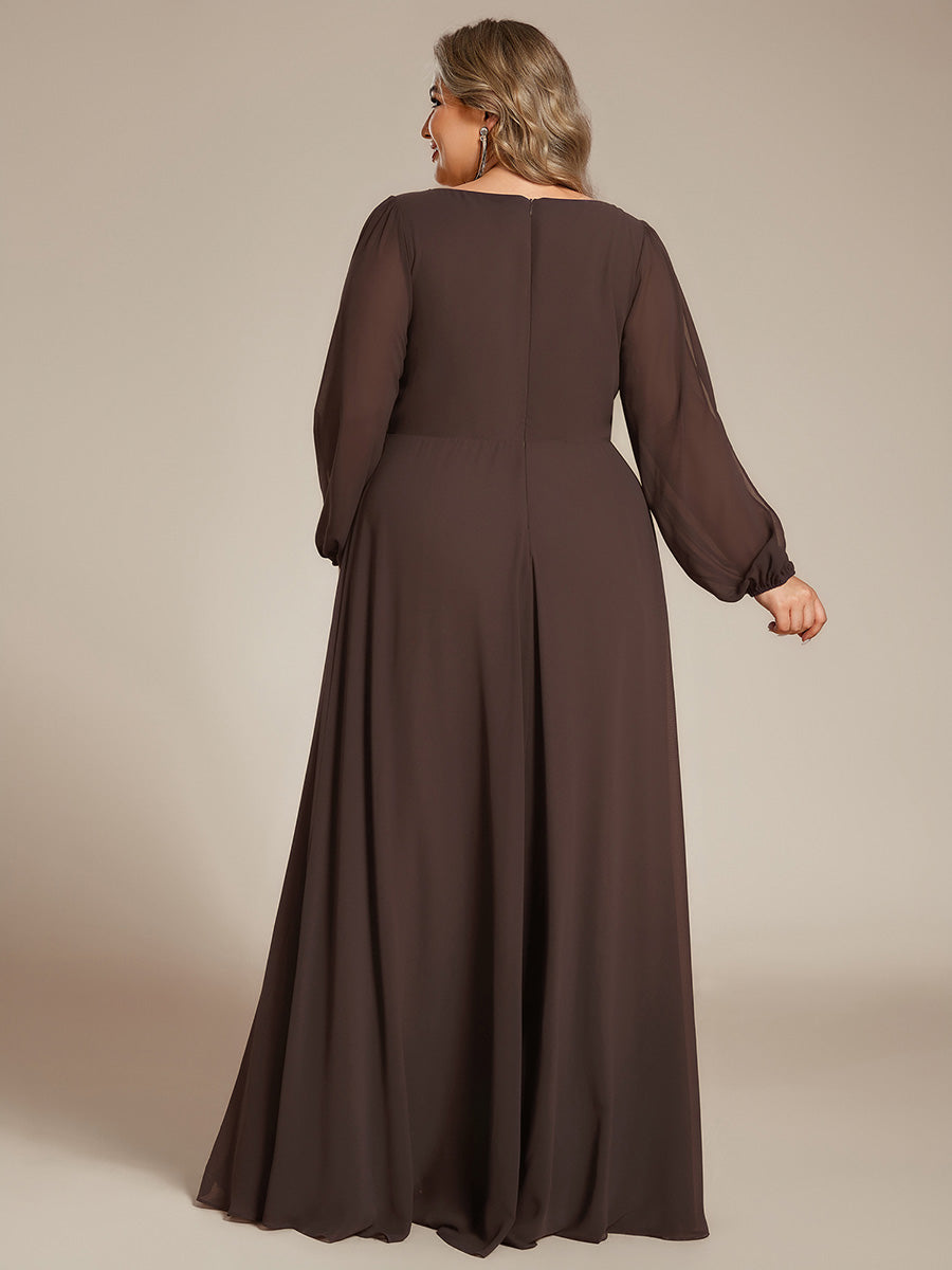 ever AMOUR|Elegant Chiffon V-Neckline Long Sleeve Formal Evening Dress