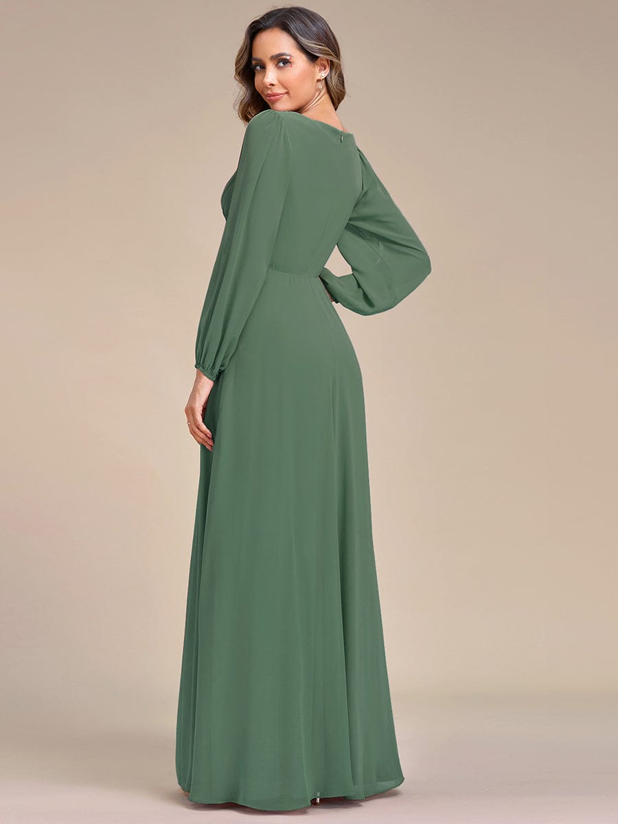 ever AMOUR|Elegant Chiffon V-Neckline Long Sleeve Wedding Guest Dress
