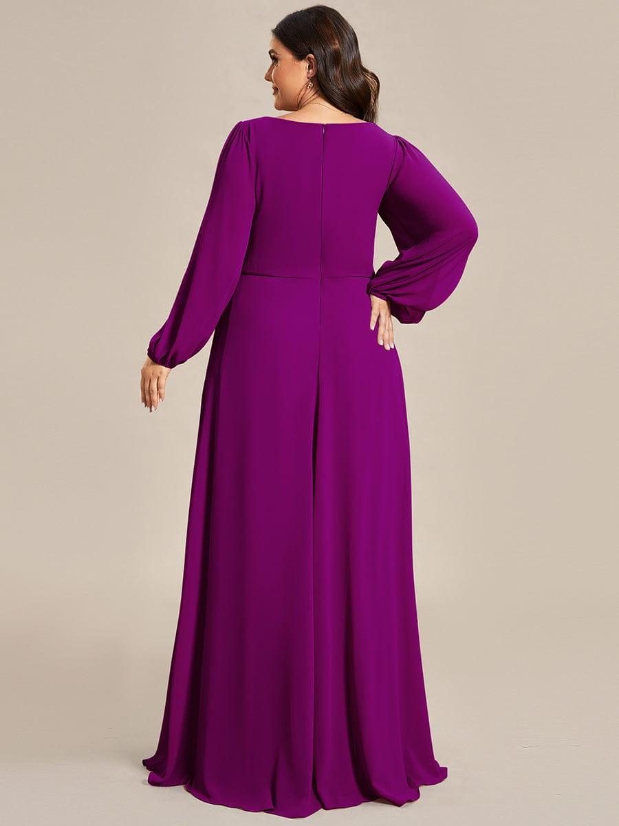 ever AMOUR|Elegant Chiffon V-Neckline Long Sleeve Wedding Guest Dress