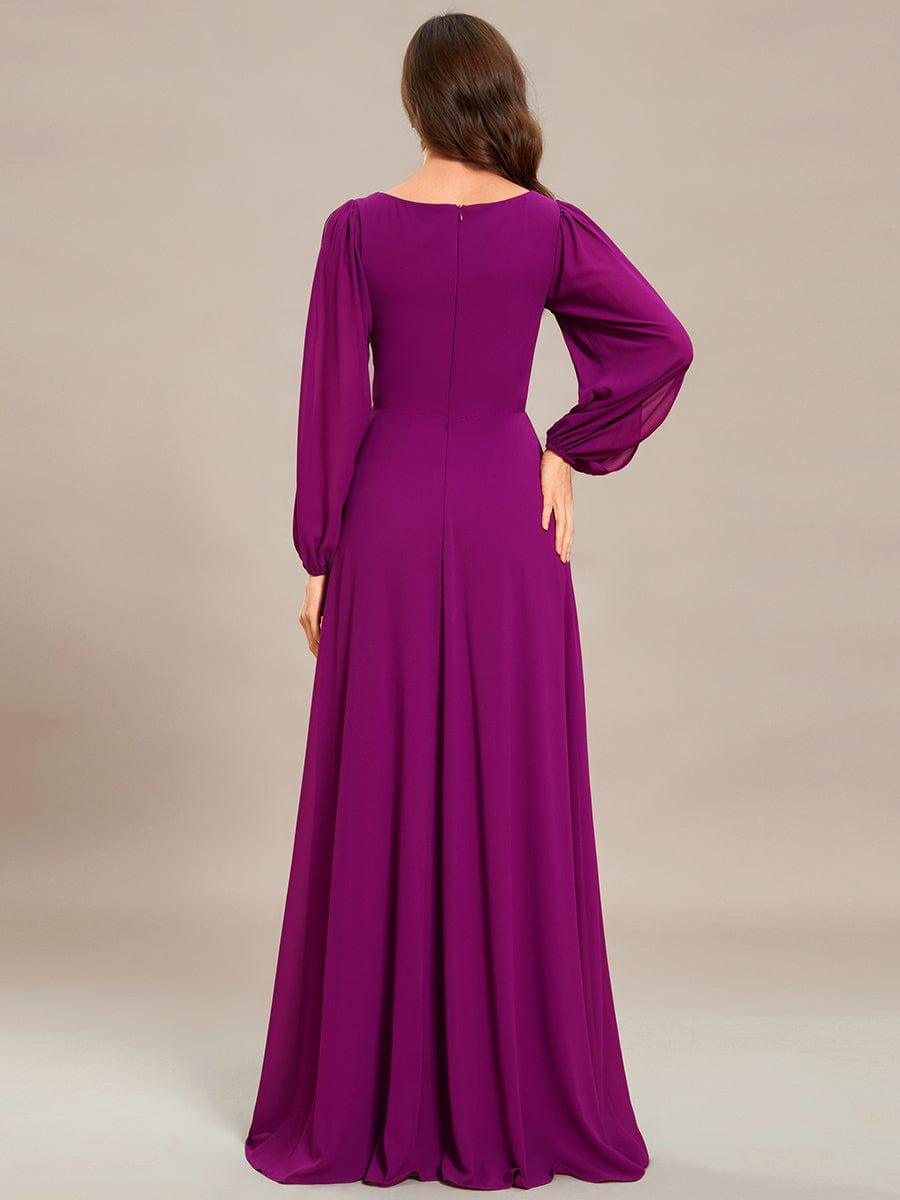 ever AMOUR|Elegant Chiffon V-Neckline Long Sleeve Wedding Guest Dress