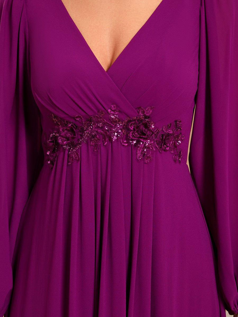ever AMOUR|Elegant Chiffon V-Neckline Long Sleeve Formal Evening Dress