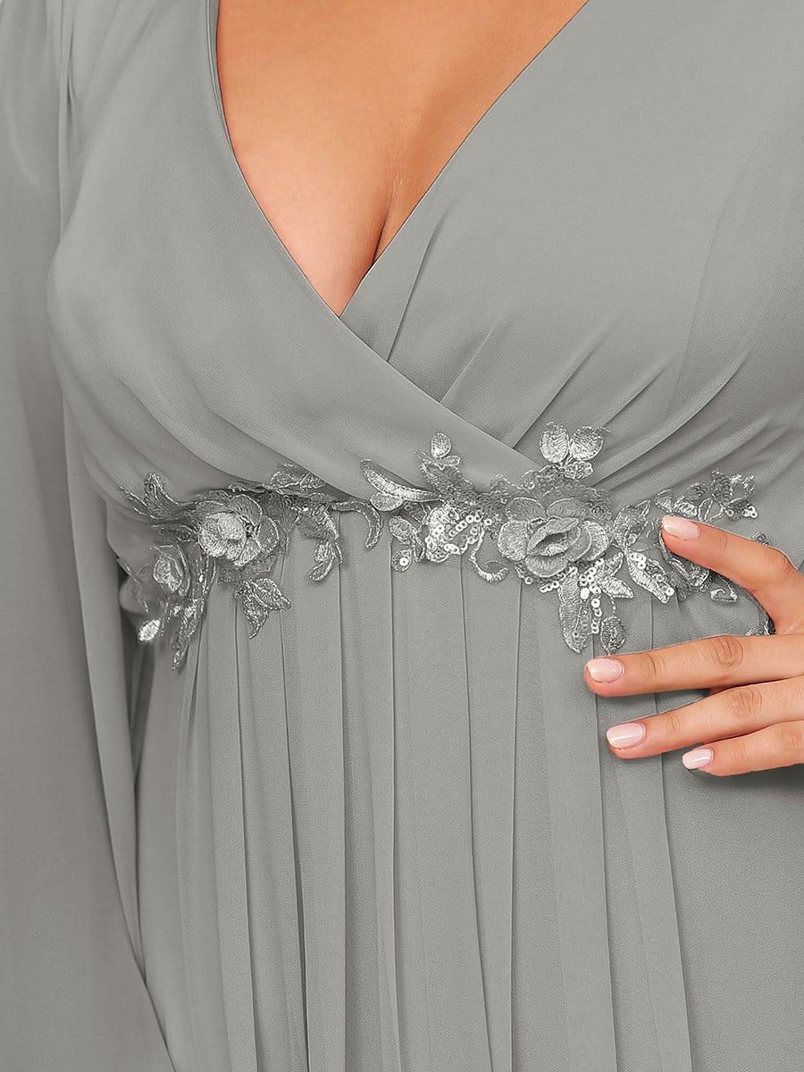ever AMOUR|Elegant Chiffon V-Neckline Long Sleeve Wedding Guest Dress
