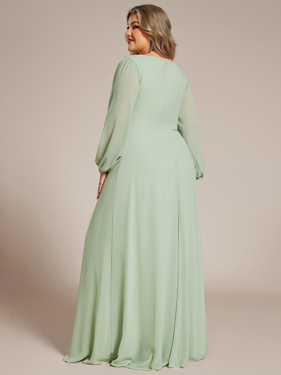 ever AMOUR|Elegant Chiffon V-Neckline Long Sleeve Wedding Guest Dress