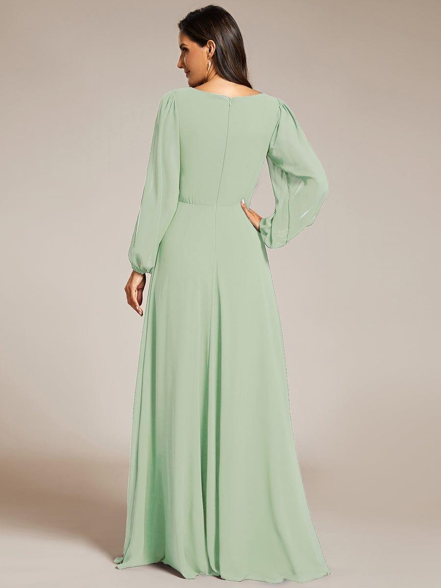 ever AMOUR|Elegant Chiffon V-Neckline Long Sleeve Wedding Guest Dress