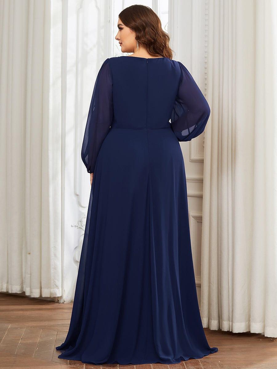ever AMOUR|Elegant Chiffon V-Neckline Long Sleeve Wedding Guest Dress