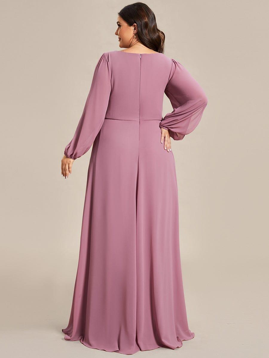 ever AMOUR|Elegant Chiffon V-Neckline Long Sleeve Wedding Guest Dress
