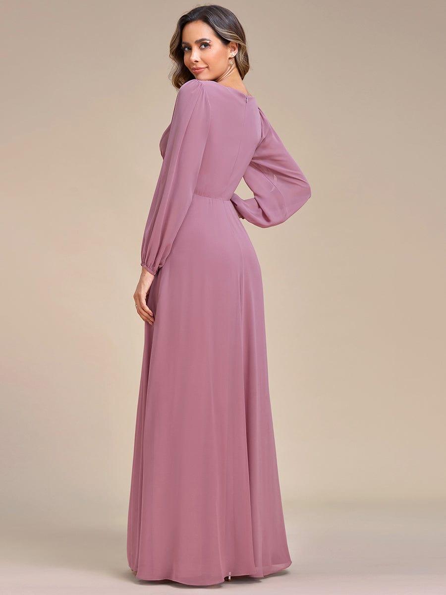 ever AMOUR|Elegant Chiffon V-Neckline Long Sleeve Wedding Guest Dress