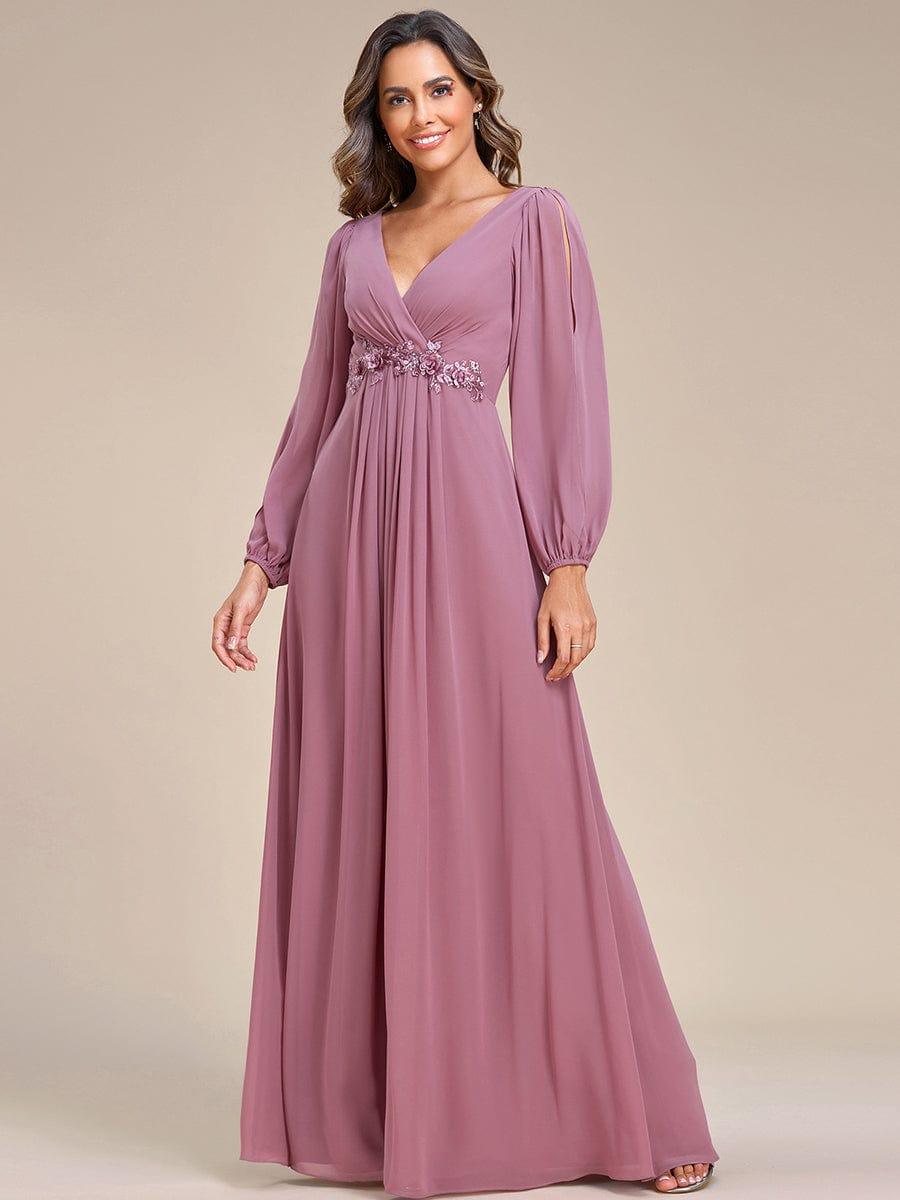 ever AMOUR|Elegant Chiffon V-Neckline Long Sleeve Formal Evening Dress