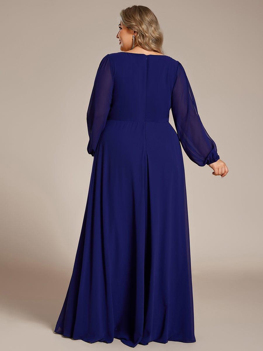 ever AMOUR|Elegant Chiffon V-Neckline Long Sleeve Wedding Guest Dress