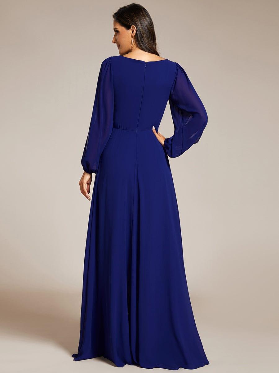 ever AMOUR|Elegant Chiffon V-Neckline Long Sleeve Wedding Guest Dress