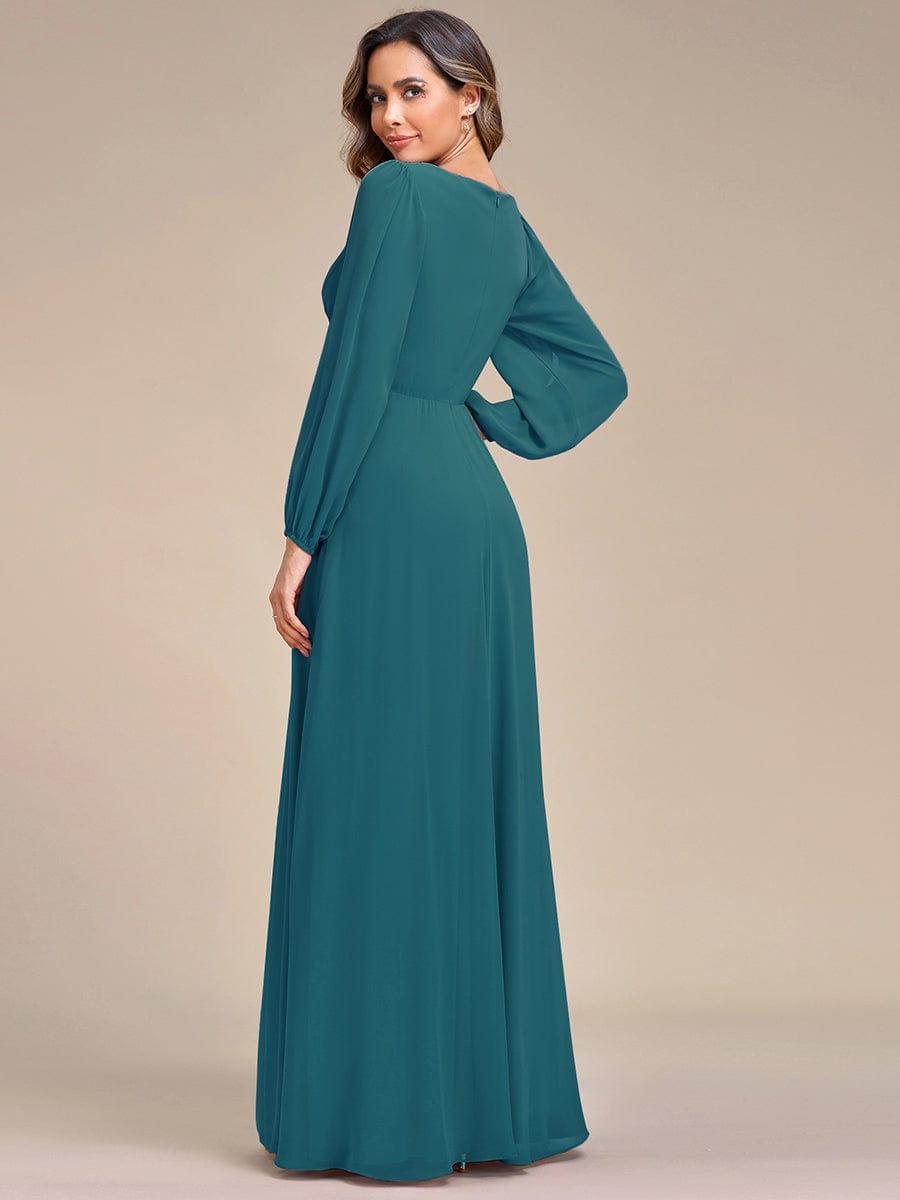 ever AMOUR|Elegant Chiffon V-Neckline Long Sleeve Wedding Guest Dress