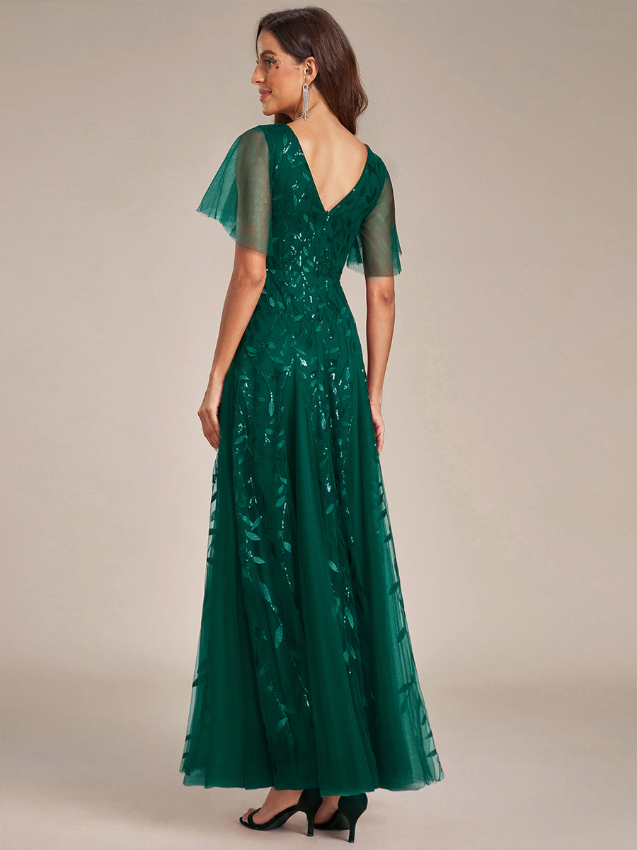 ever ASTRAL|Elegant Ruffle Sleeves Maxi Sequin Mother of the Bride Dress