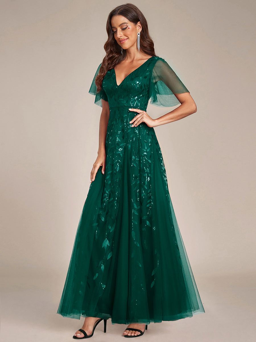 ever ASTRAL|Shimmery Ruffle Sleeves Maxi Sequin Evening Dress
