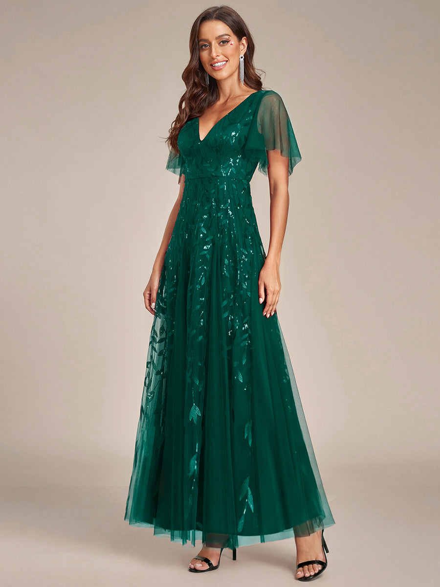 ever ASTRAL|Shimmery Ruffle Sleeves Maxi Sequin Evening Dress