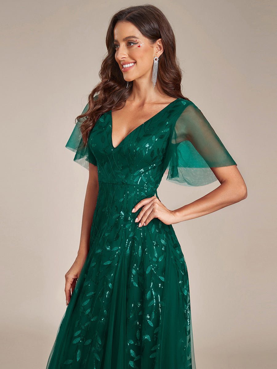 ever ASTRAL|Shimmery Ruffle Sleeves Maxi Sequin Evening Dress