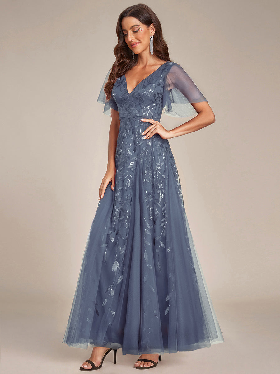 ever ASTRAL|Shimmery Ruffle Sleeves Maxi Sequin Evening Dress