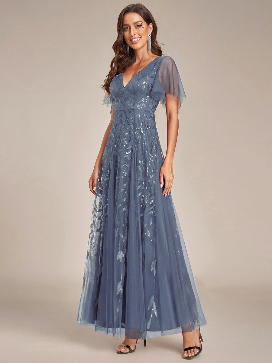 ever ASTRAL|Elegant Ruffle Sleeves Maxi Sequin Mother of the Bride Dress