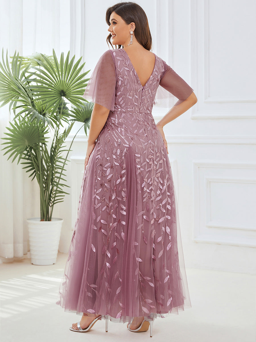 ever ASTRAL|Shimmery Ruffle Sleeves Maxi Sequin Evening Dress