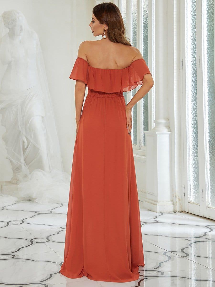 ever ÉMILE|Off the Shoulder Ruffle Bodice Long Flowy Chiffon Bridesmaid Dress
