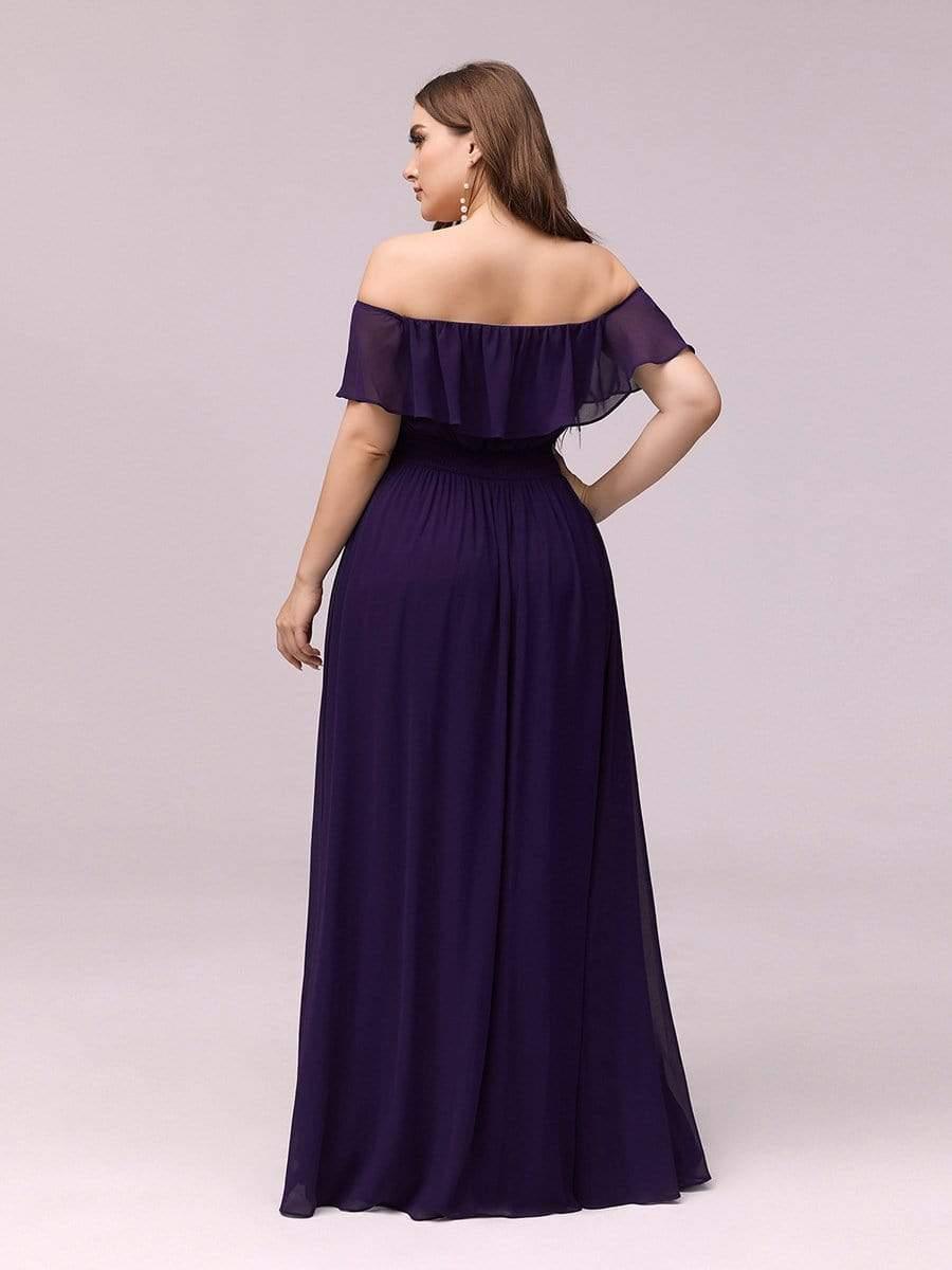 ever ÉMILE|Off the Shoulder Ruffle Bodice Long Flowy Chiffon Bridesmaid Dress