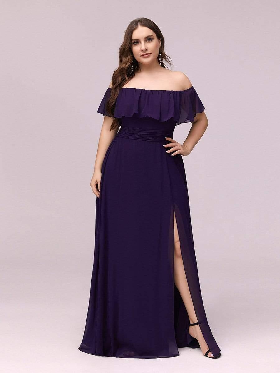 ever ÉMILE|Off the Shoulder Ruffle Bodice Long Flowy Chiffon Bridesmaid Dress