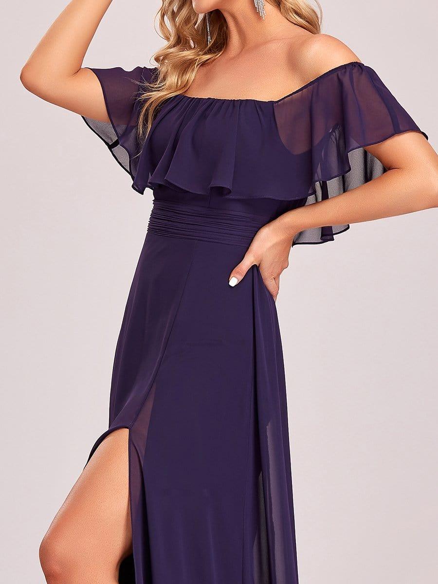 ever ÉMILE|Off the Shoulder Ruffle Bodice Long Flowy Chiffon Bridesmaid Dress