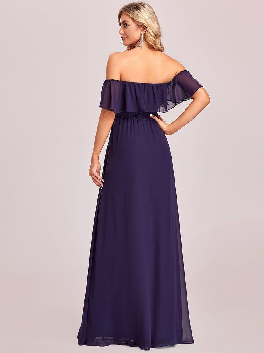 ever ÉMILE|Off the Shoulder Ruffle Bodice Long Flowy Chiffon Bridesmaid Dress