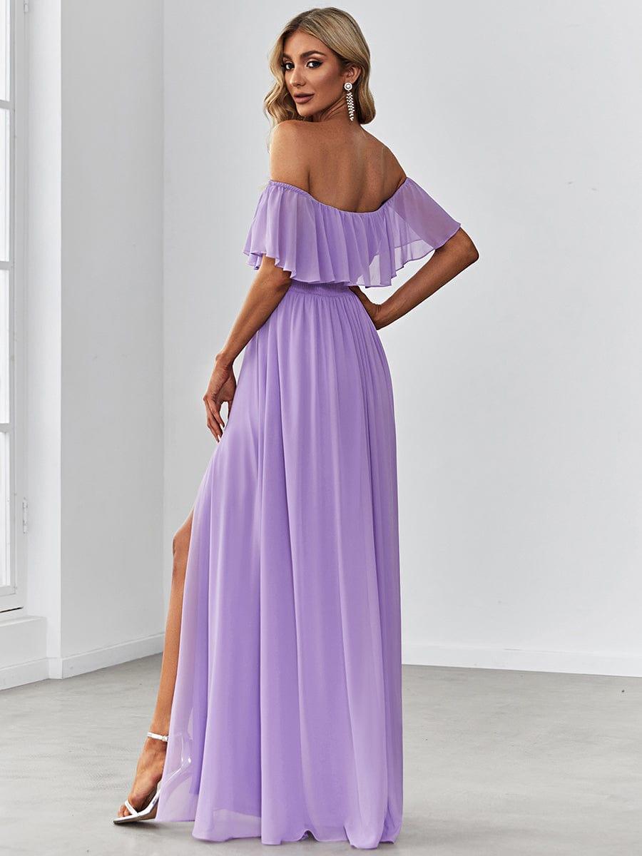 ever ÉMILE|Off the Shoulder Ruffle Bodice Long Flowy Chiffon Bridesmaid Dress