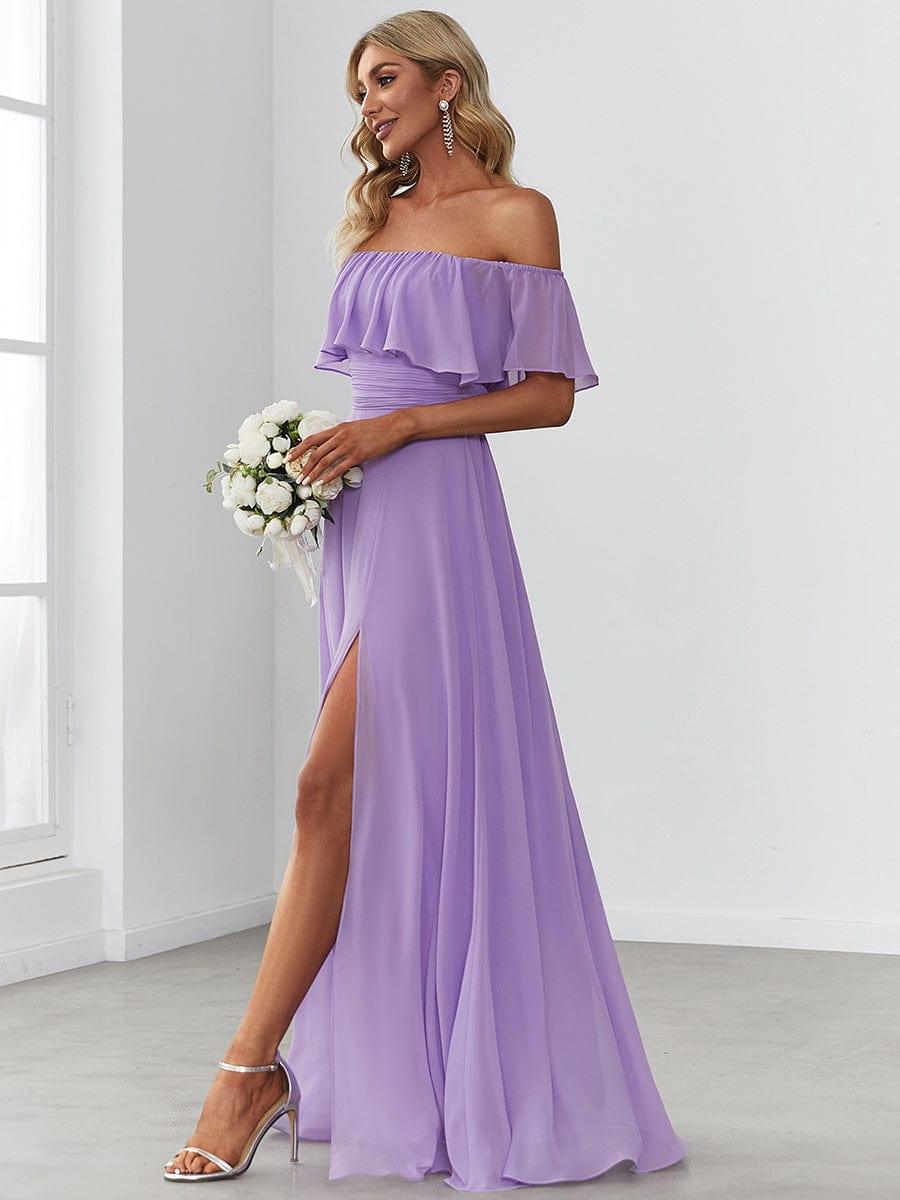 ever ÉMILE|Off the Shoulder Ruffle Bodice Long Flowy Chiffon Bridesmaid Dress