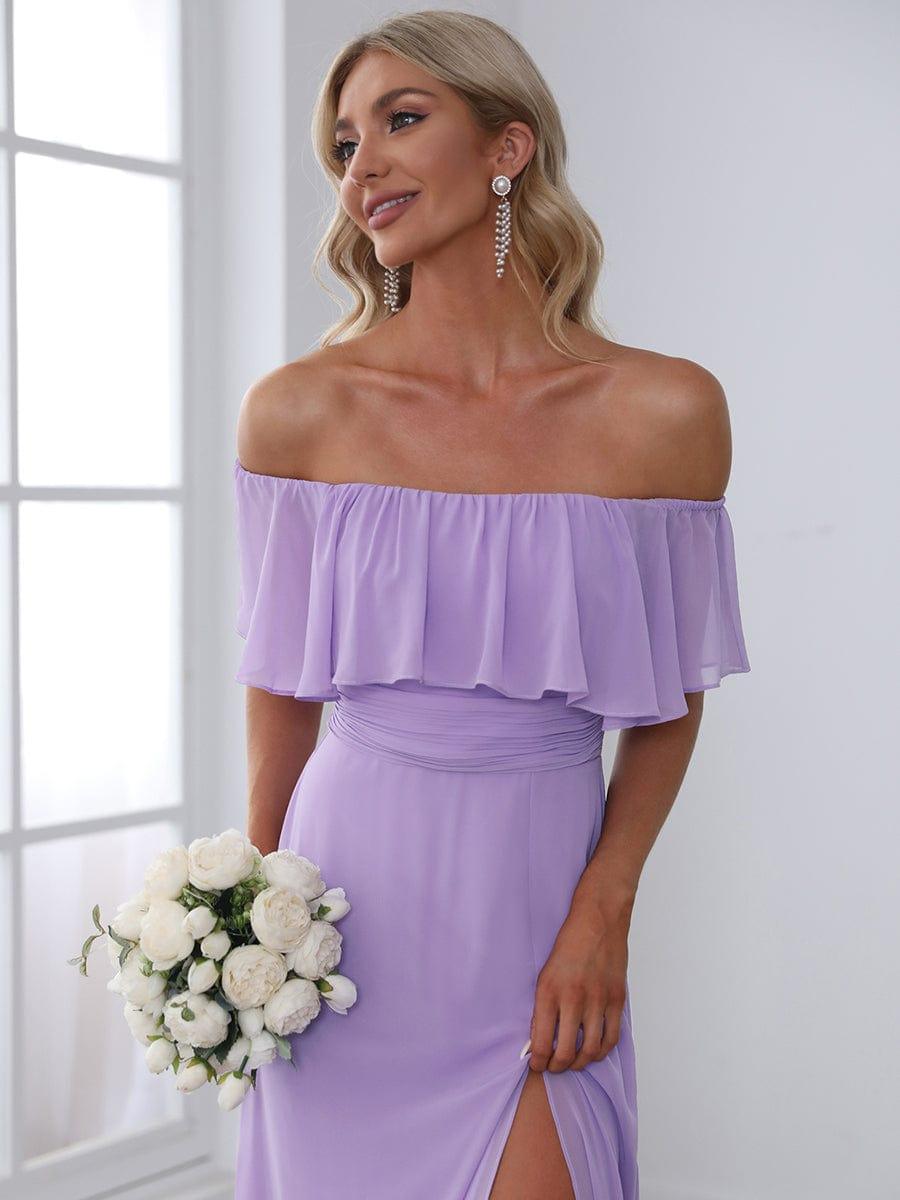 ever ÉMILE|Off the Shoulder Ruffle Bodice Long Flowy Chiffon Bridesmaid Dress
