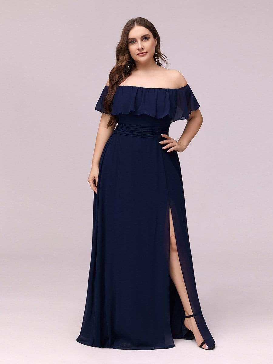 ever ÉMILE|Off the Shoulder Ruffle Bodice Long Flowy Chiffon Bridesmaid Dress
