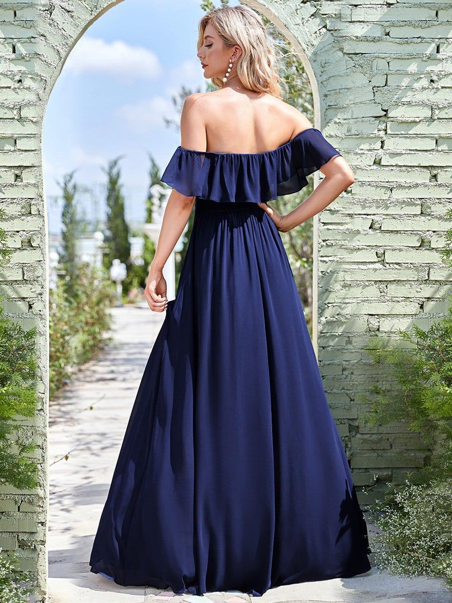 ever ÉMILE|Off the Shoulder Ruffle Bodice Long Flowy Chiffon Bridesmaid Dress
