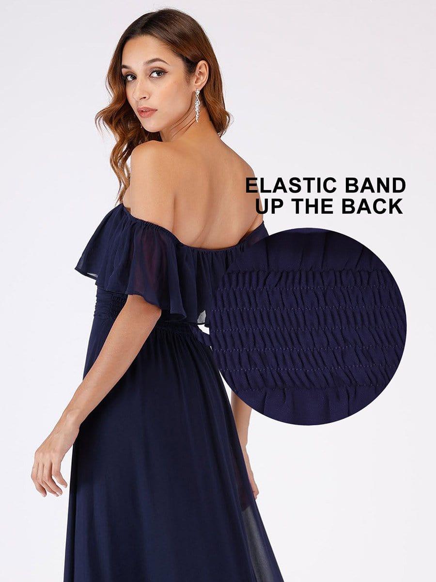 ever ÉMILE|Off the Shoulder Ruffle Bodice Long Flowy Chiffon Bridesmaid Dress