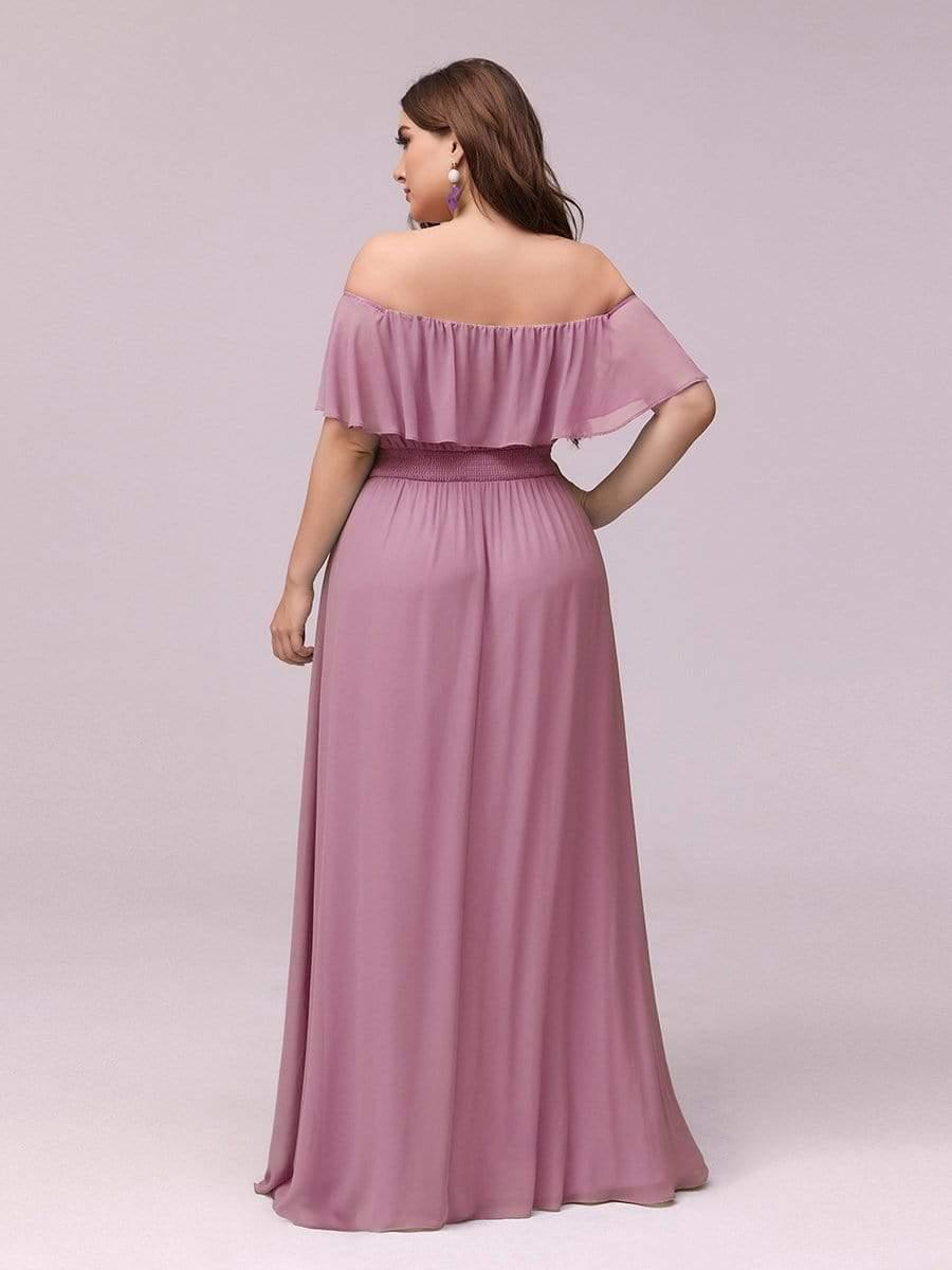 ever ÉMILE|Off the Shoulder Ruffle Bodice Long Flowy Chiffon Bridesmaid Dress