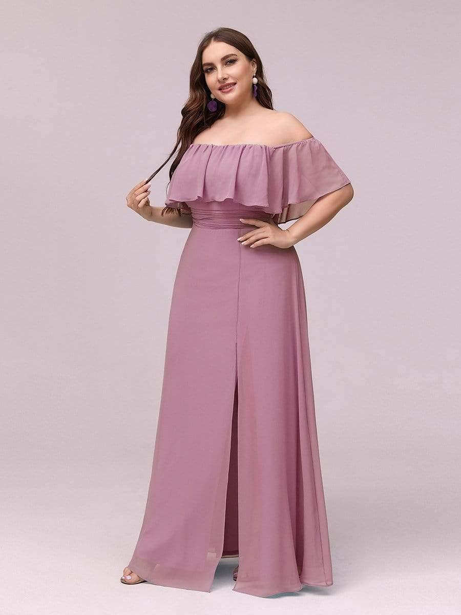 ever ÉMILE|Off the Shoulder Ruffle Bodice Long Flowy Chiffon Bridesmaid Dress