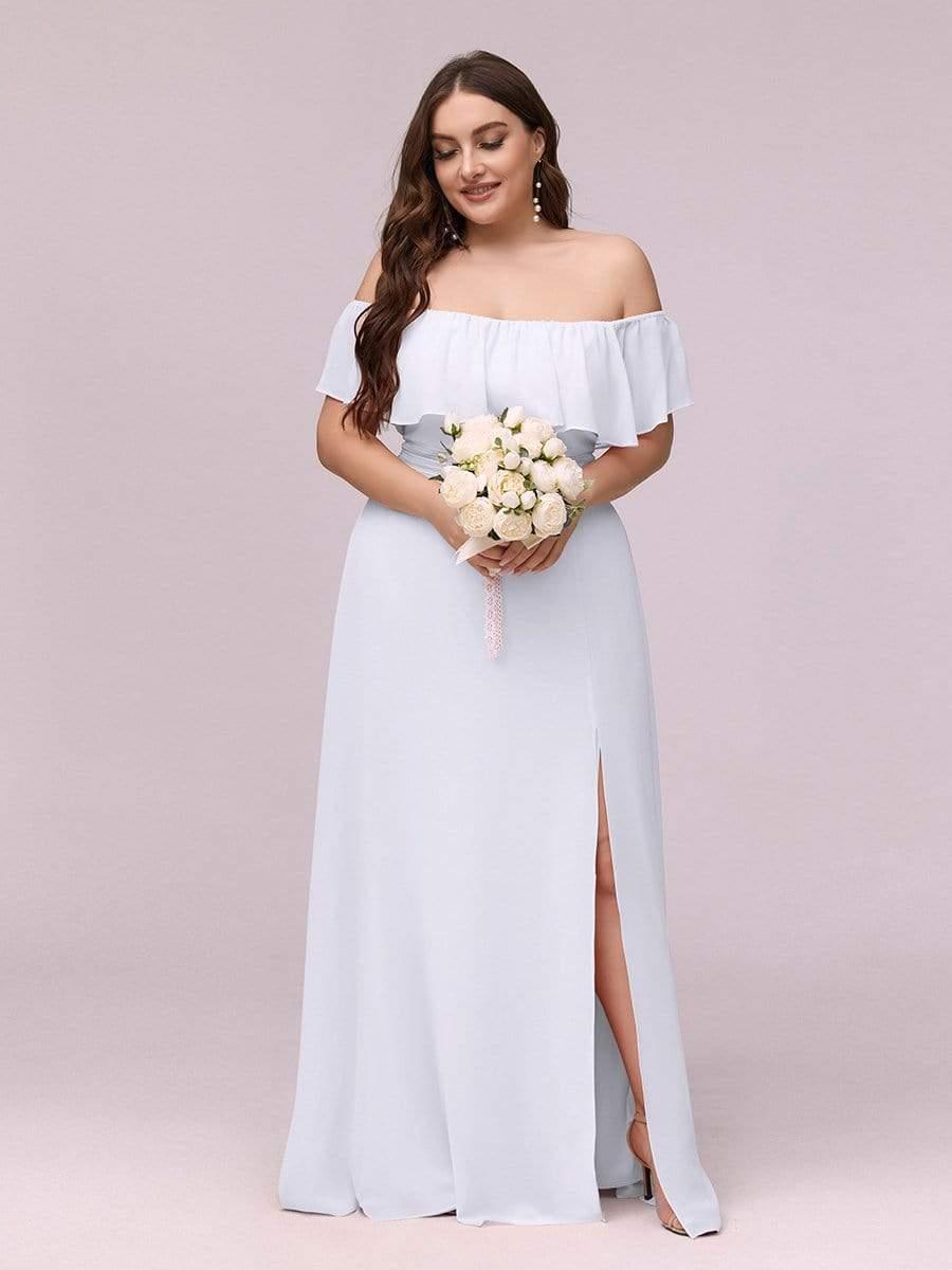 ever ÉMILE|Off the Shoulder Ruffle Bodice Long Flowy Chiffon Bridesmaid Dress