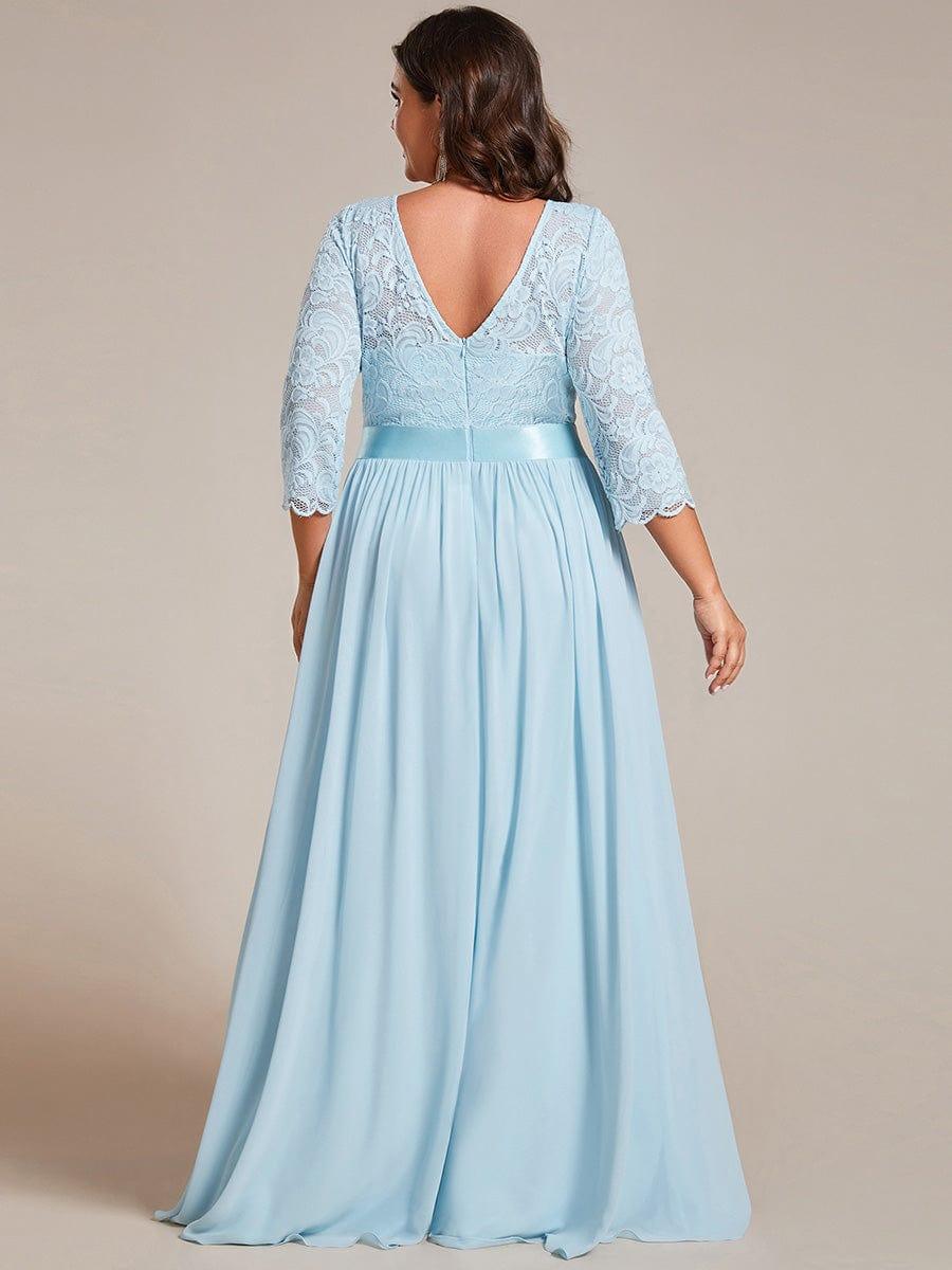 ever FAUN|Lace Chiffon Maxi Evening Dress with Half Sleeve
