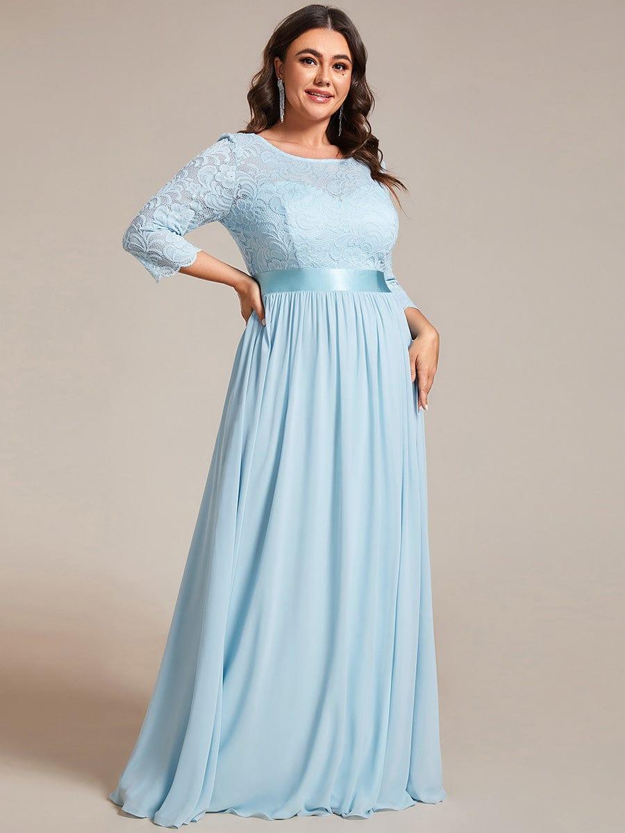 ever FAUN|Lace Chiffon Maxi Evening Dress with Half Sleeve