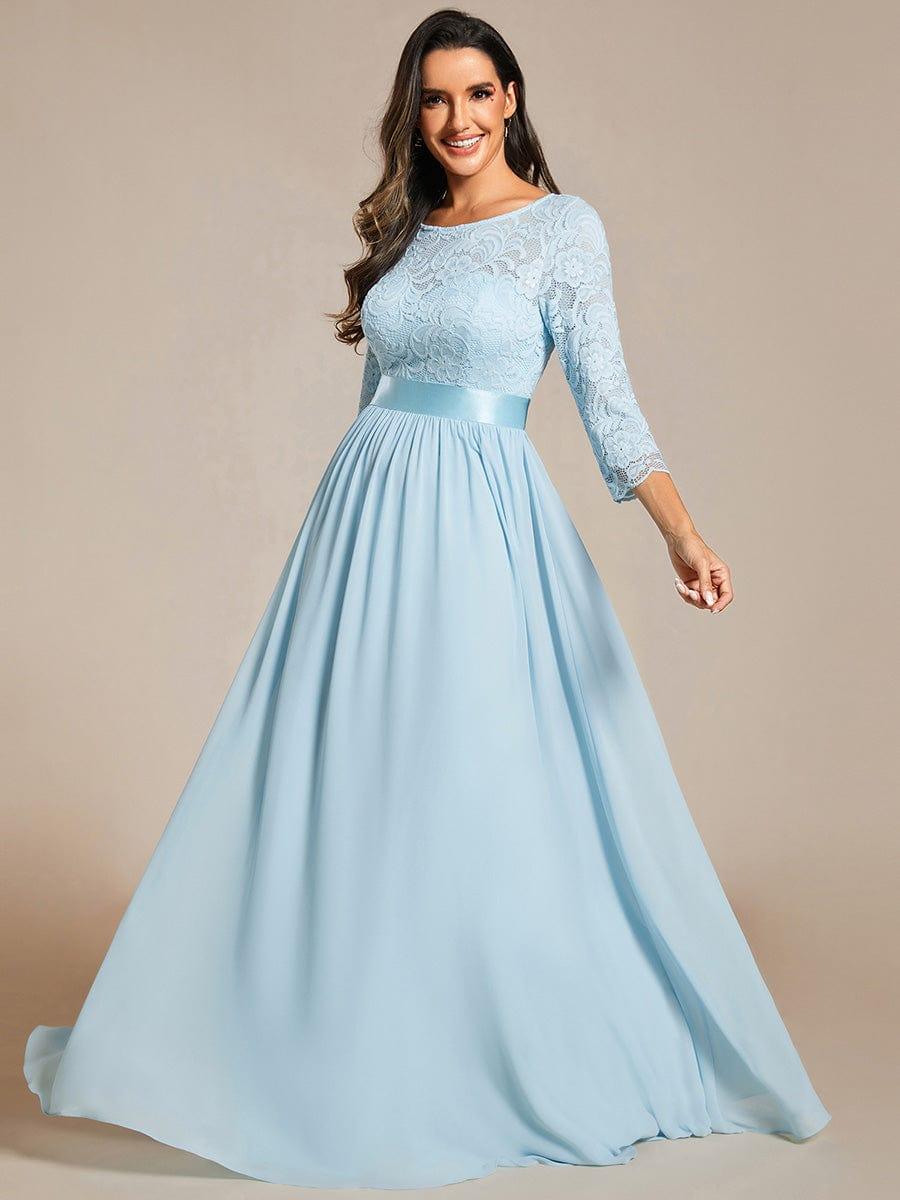 ever FAUN|Lace Chiffon Maxi Evening Dress with Half Sleeve