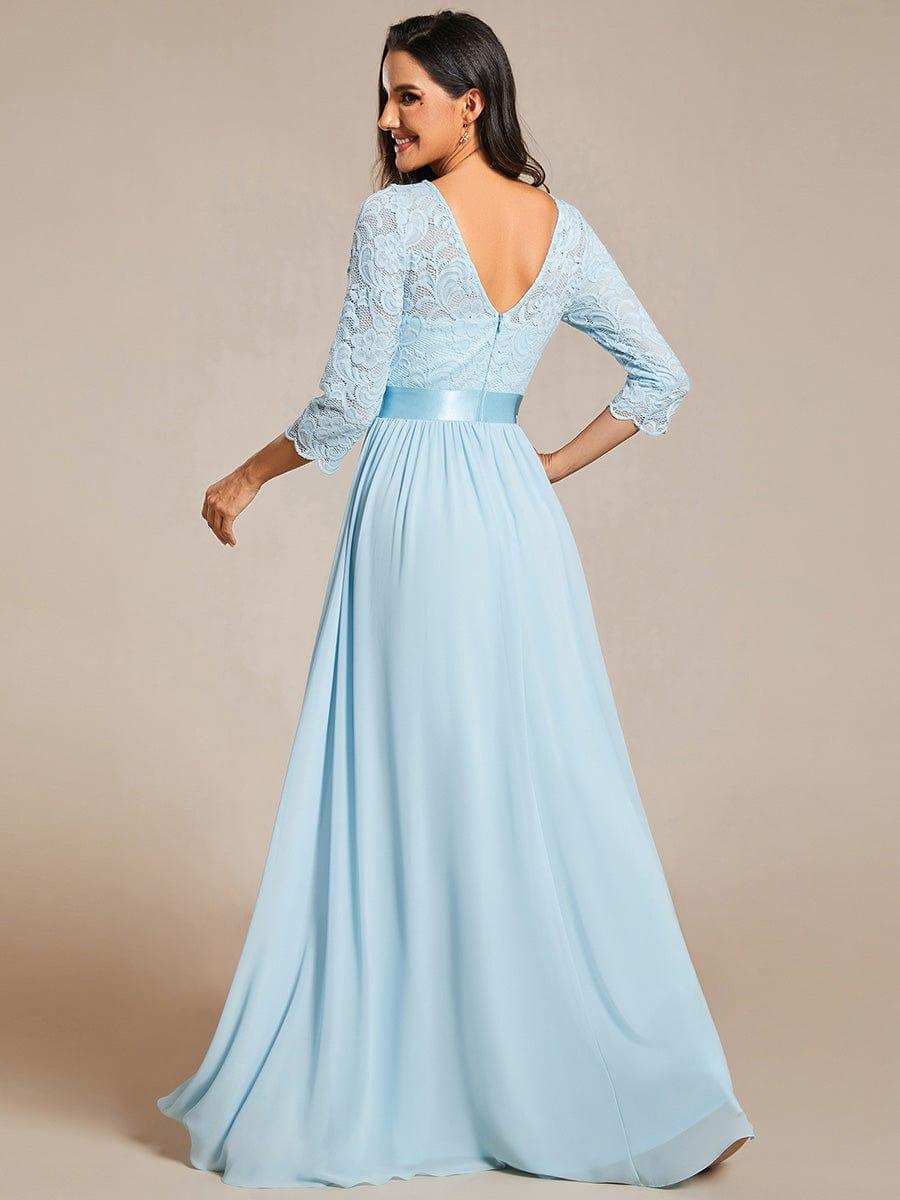 ever FAUN|Lace Chiffon Maxi Evening Dress with Half Sleeve