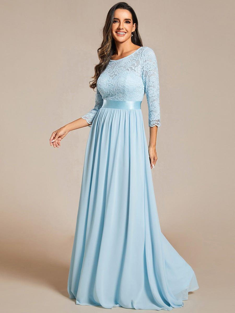 ever FAUN|Lace Chiffon Maxi Evening Dress with Half Sleeve