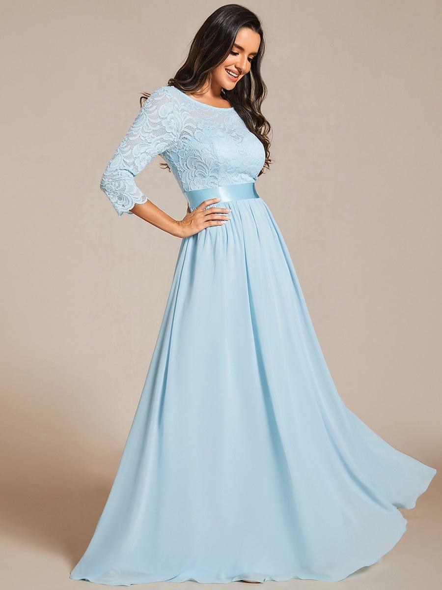 ever FAUN|Lace Chiffon Maxi Evening Dress with Half Sleeve