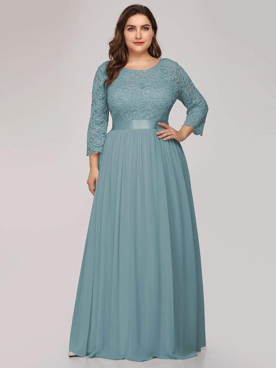 ever FAUN|See-Through Floor Length Lace Chiffon Evening Dress with Half Sleeve