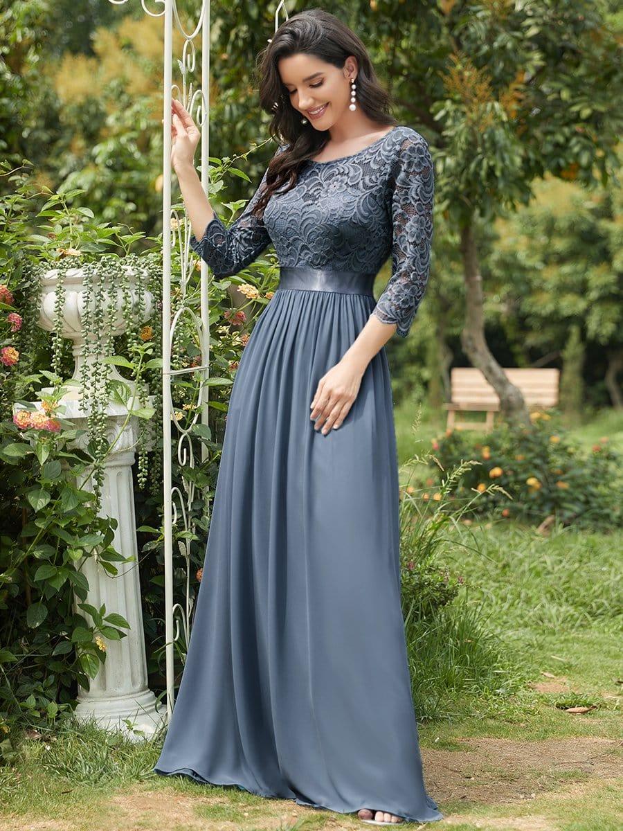 ever FAUN|Lace Chiffon Maxi Evening Dress with Half Sleeve