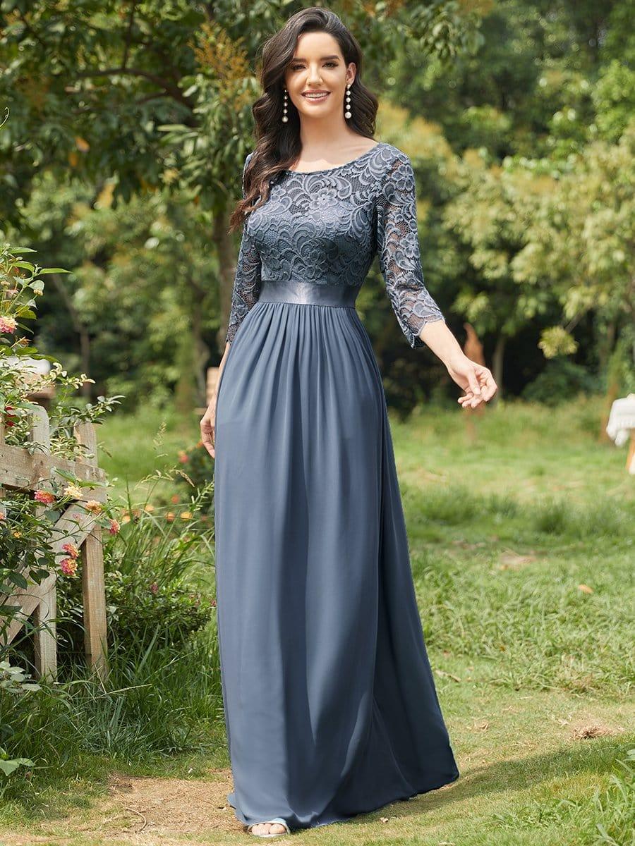 ever FAUN|Lace Chiffon Maxi Evening Dress with Half Sleeve